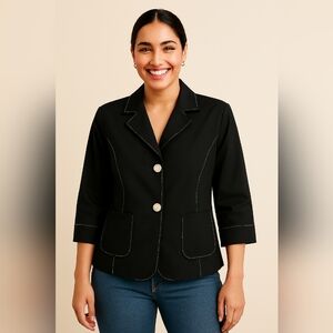 Southern Lady Black Blazer with White Accents